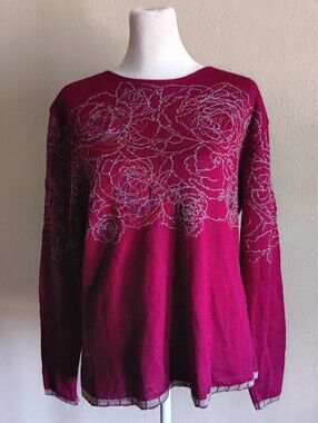 Baby Alpaca, Made In Peru Women's Fuchsia Knit Wool Sweater **Flaw, SOL Size XL